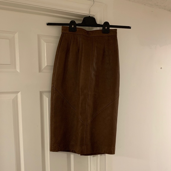 Brown Leather Pencil Skirt - Picture 1 of 8